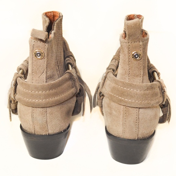 New DIESEL Taupe Suede Square Toe Harness Western Ankle Boots Size 5 - Picture 5 of 8